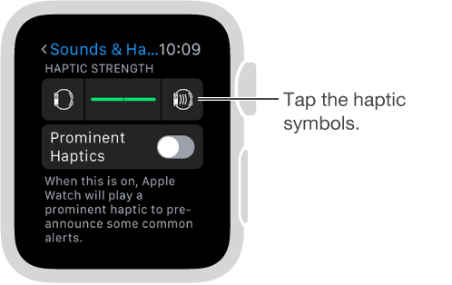 Sounds & Haptics settings screen where you can scroll down to Ringer and Alert Haptics, then tap the haptic symbols to increase or decrease the intensity of taps.