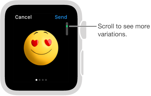 Messages screen with emoji in center. You can scroll to change the expression and see more variations on the theme.