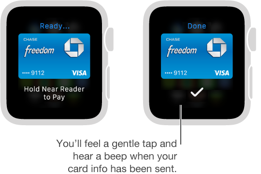 You see a check and feel a tap when your card info has been sent.