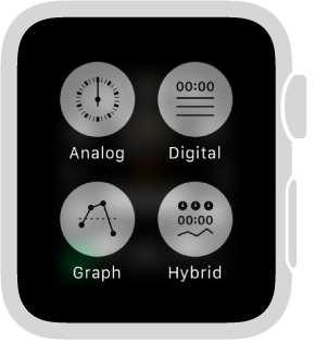 While using Apple Watch as a stopwatch, press the display to change the format. Choose Analog, Digital, Graph, or Hybrid.