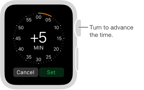 In the Time settings app, turn the Digital Crown to increase the time you want displayed on your watch face.