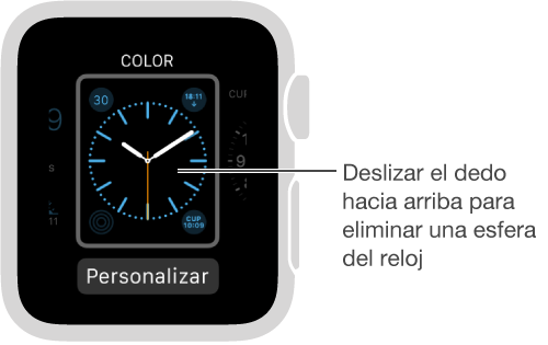 Se muestra una esfera del reloj. Deslice el dedo hacia arriba para eliminarla.