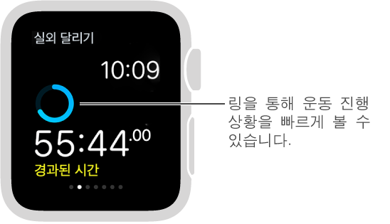 운동하는 동안 화면을 쓸어넘겨 진행 상태를 보거나 심박수를 볼 수 있습니다.
