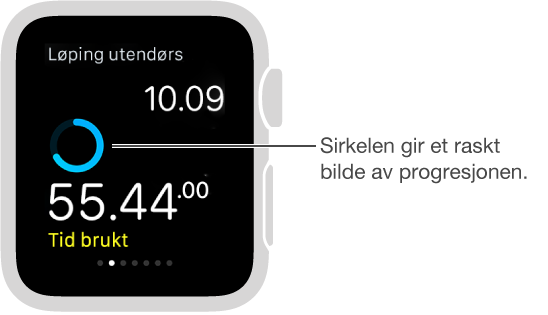 Under en treningsøkt kan du sveipe på skjermen for å vise framgangen – eller ta pulsen.