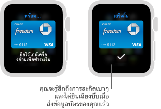 คุณจะเห็นเครื่องหมายถูกและรู้สึกถึงการสะกิดเมื่อส่งข้อมูลบัตรของคุณแล้ว